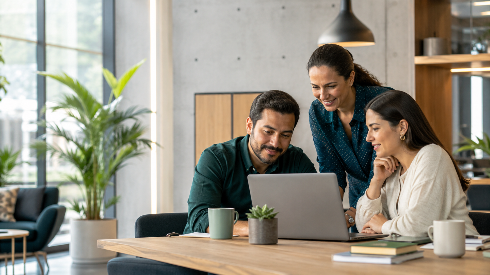 Equipo empresarial utilizando una solución SaaS en una oficina
